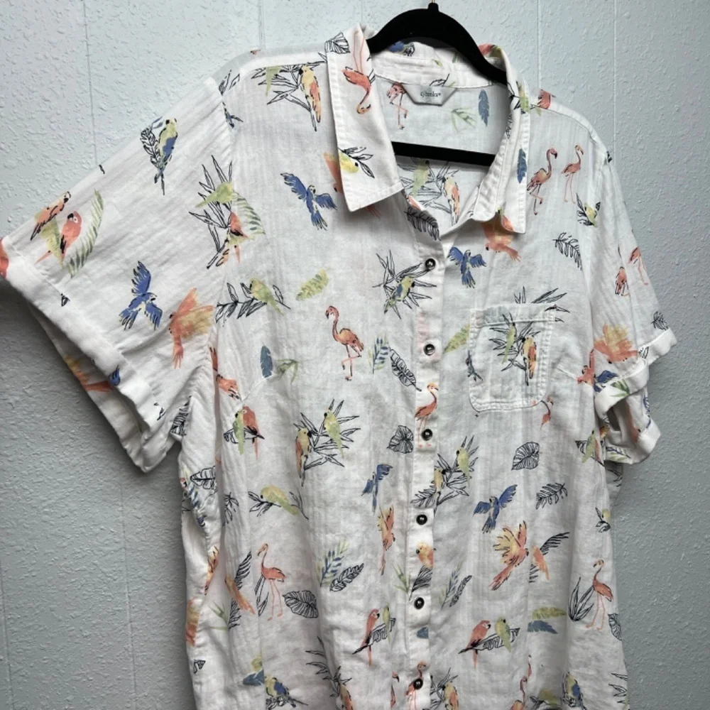 CJ Banks Bird Print Gauzy Button Shirt Womens 3X Novelty Beach Coastal Nautical - Picture 5 of 11